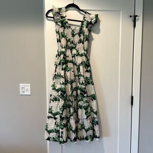 Hill House Green and White Floral Midi Dress